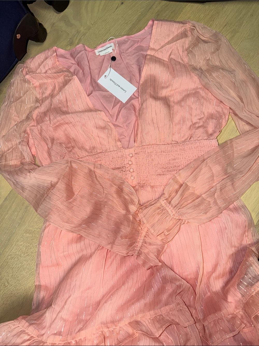 Blush Pink Sheer Lurex-Trim Midi Chemise